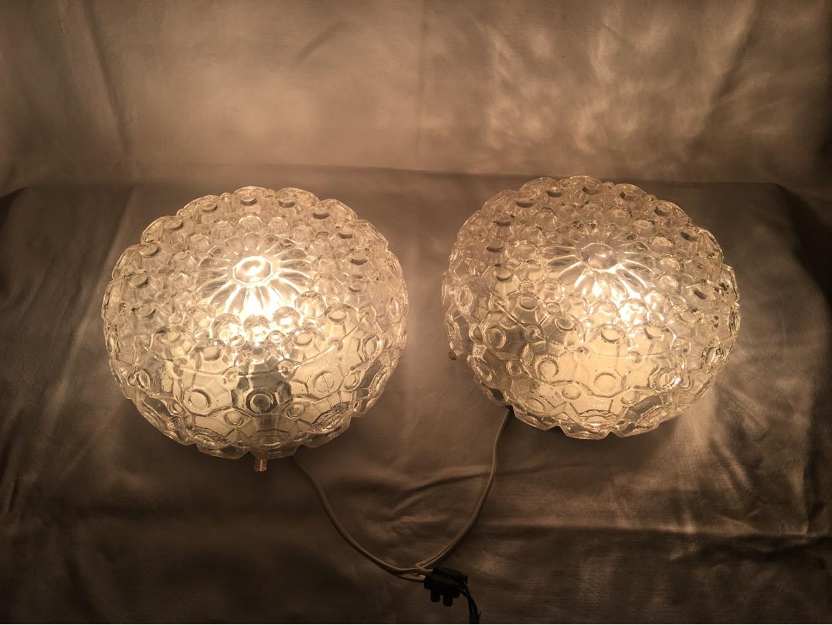 Pair of Round 1960s Pimples Glass Flush Mount or Sconces from Germany For Sale 3