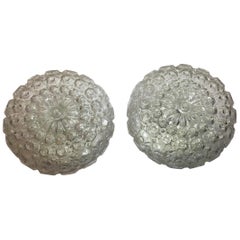 Pair of Round 1960s Pimples Glass Flush Mount or Sconces from Germany