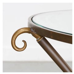 Pair Round Brass and Mirror Gueridons Maison Jansen Style