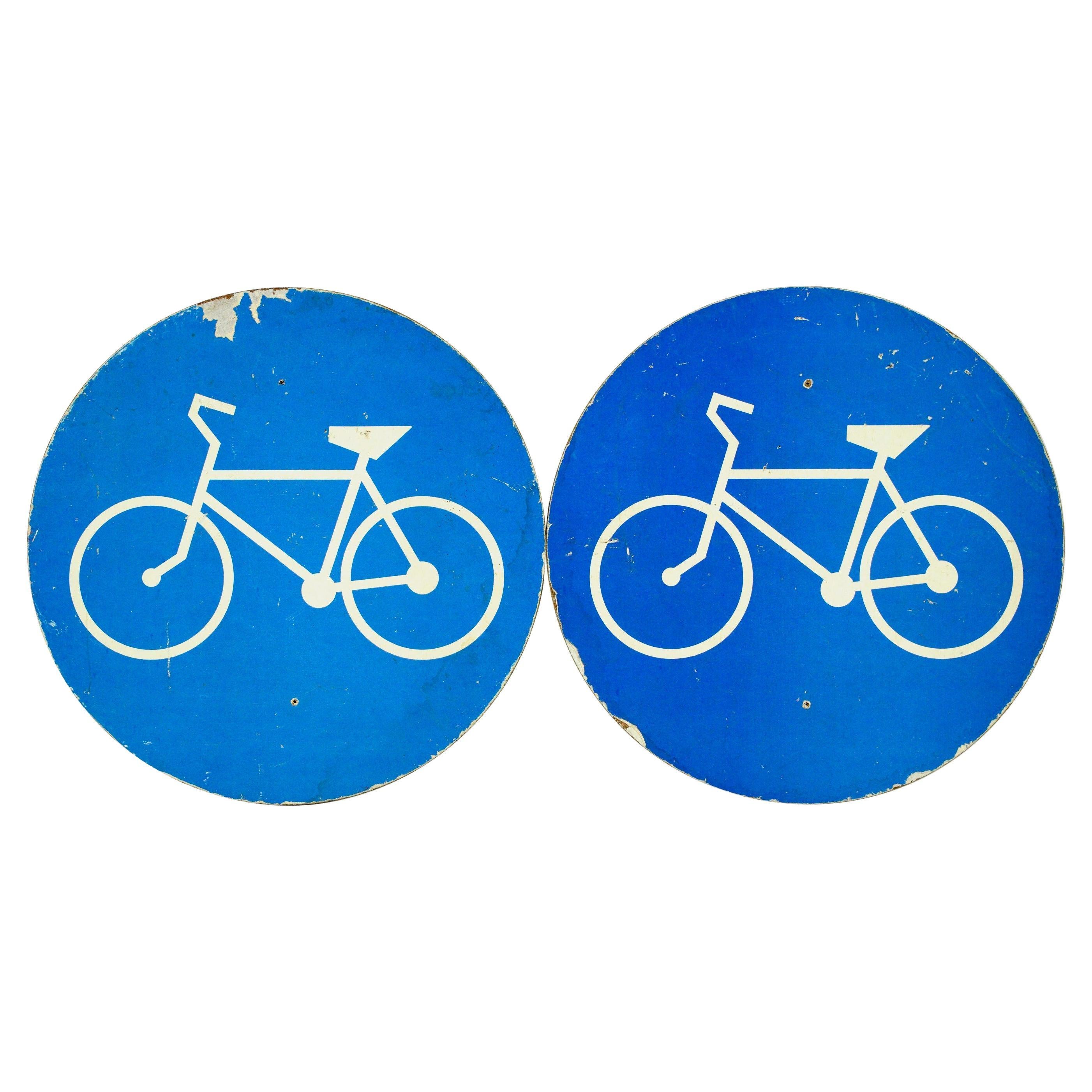 Pair Round Cardboard Blue & White Bicycle Wall Signs European