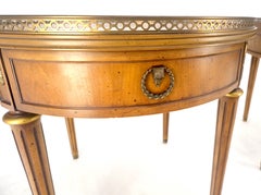 Pair Round Drum One Drawer Light Walnut Brass Gallery End Side Lamp Tables Stand