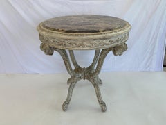 Pair Round End Tables with Rouge Marble Tops on Carved Plume Base