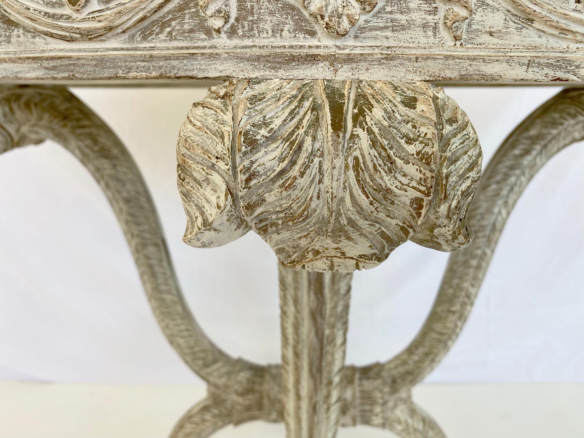 Italian Pair Round End Tables with Rouge Marble Tops on Carved Plume Base For Sale