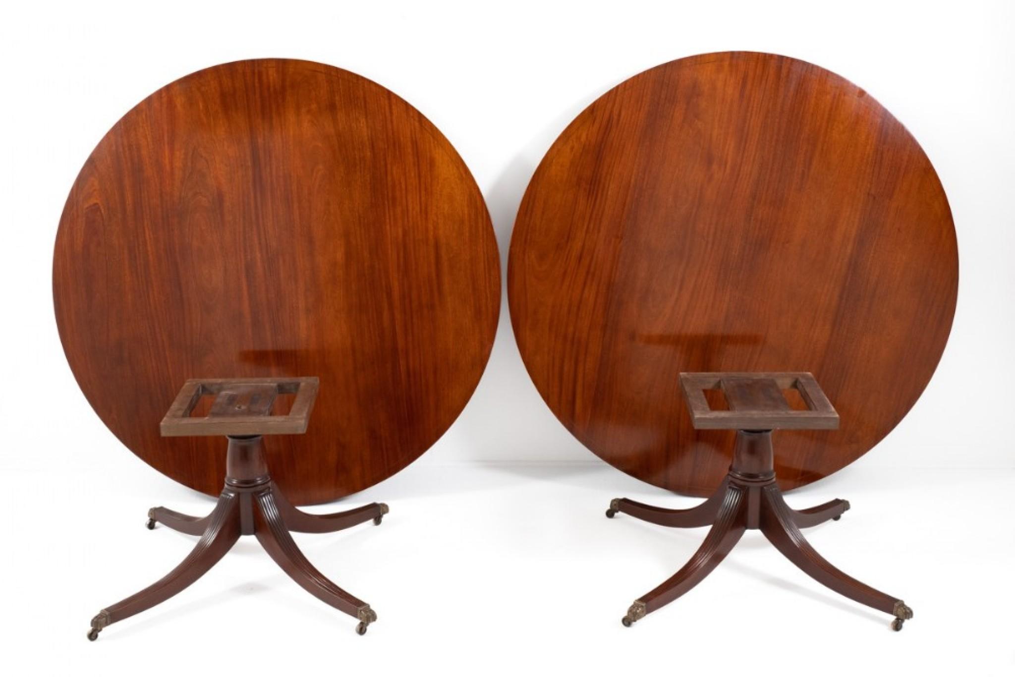 Pair Round Regency Dining Tables Mahogany In Good Condition For Sale In Potters Bar, GB
