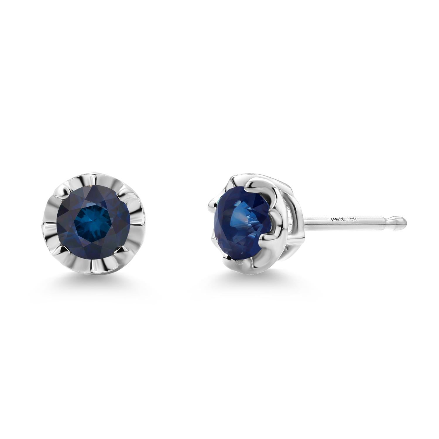 Pair Round Sapphire 0.35 Carat Scalloped Bezel Set White Gold 0.19 Inch Earrings In New Condition For Sale In New York, NY