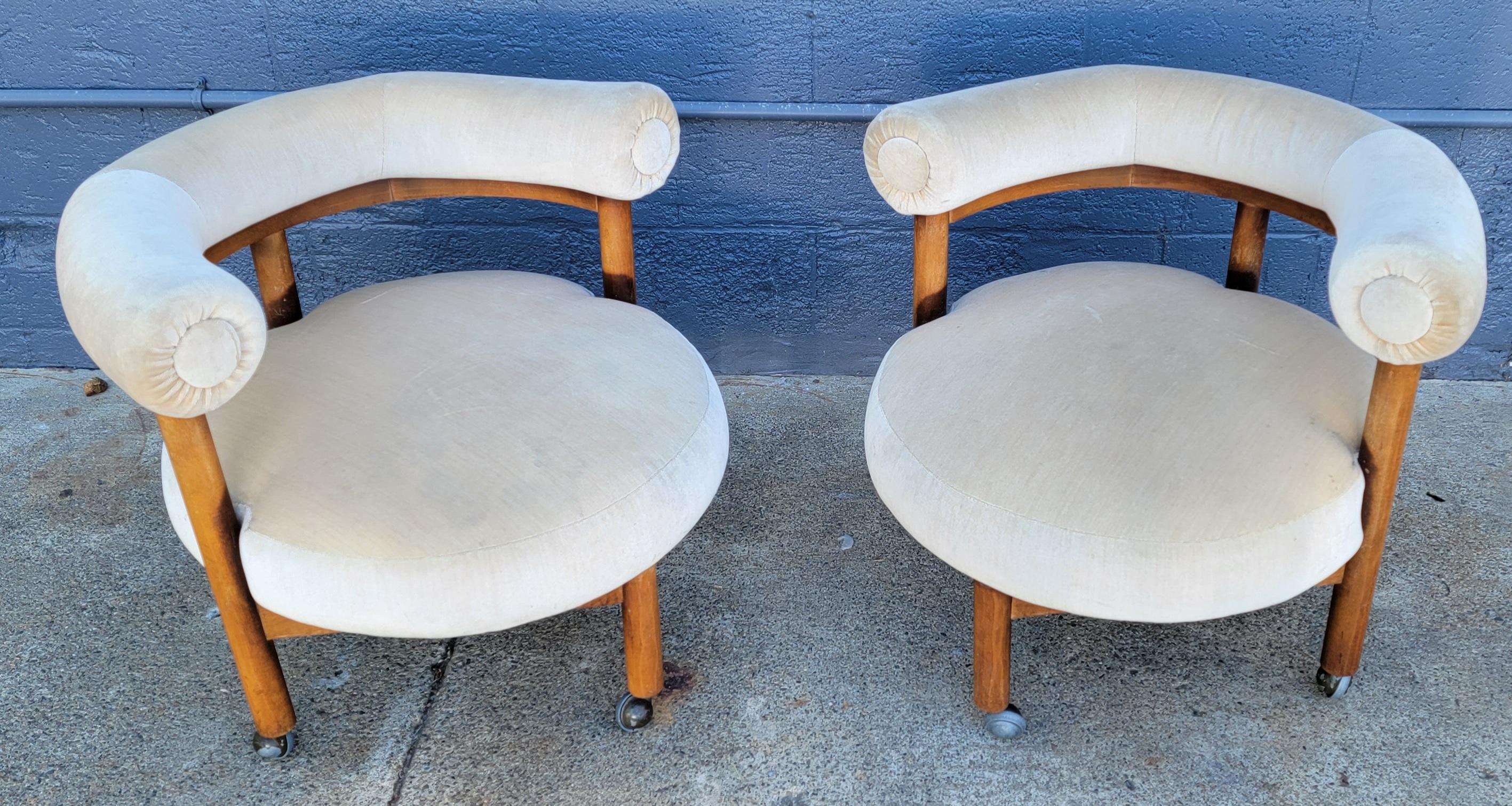 Hollywood Regency Pair Round / Semi-Circular Lounge Chairs 8