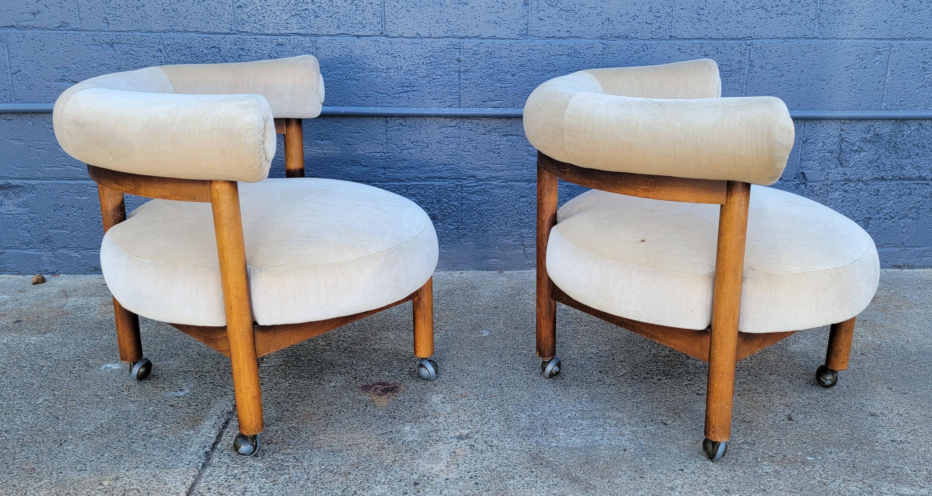 American Hollywood Regency Pair Round / Semi-Circular Lounge Chairs