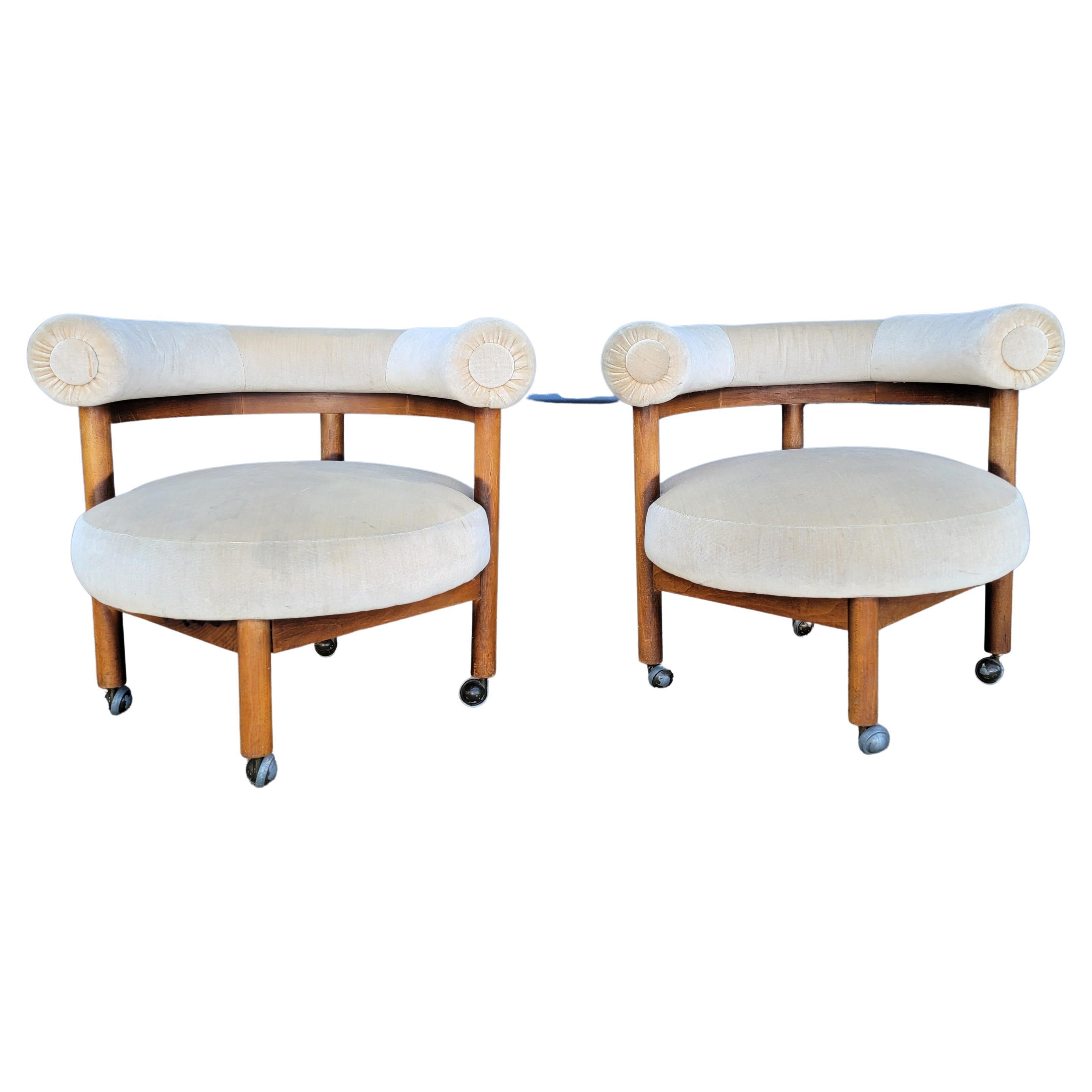 Hollywood Regency Pair Round / Semi-Circular Lounge Chairs
