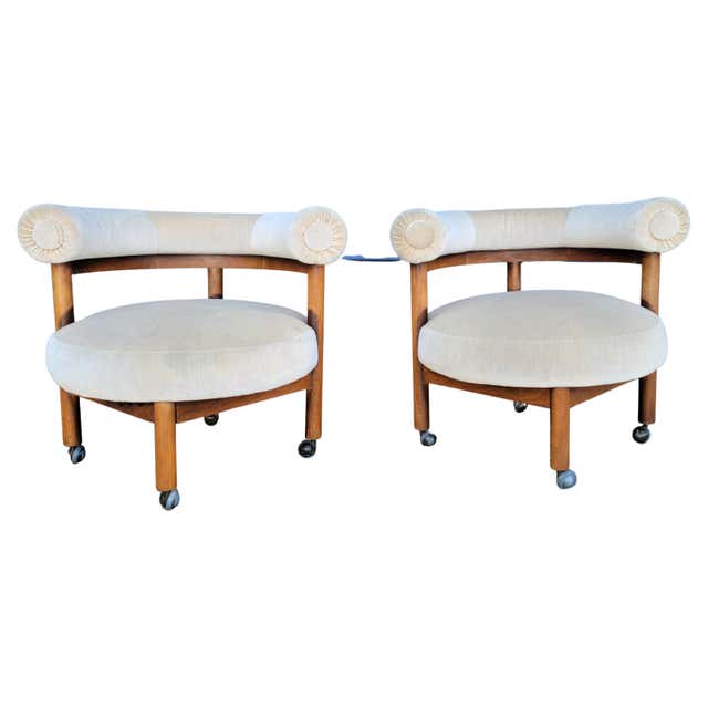 Hollywood Regency Pair Round / Semi-Circular Lounge Chairs at 1stDibs