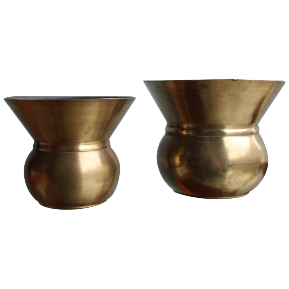 Pair of Round Vase Brass Midcentury Design, Germany For Sale