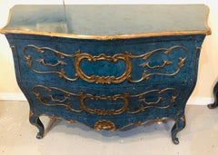 Pair of Royal Blue and Parcel-Gilt Decorated Bombay Commodes or Chests