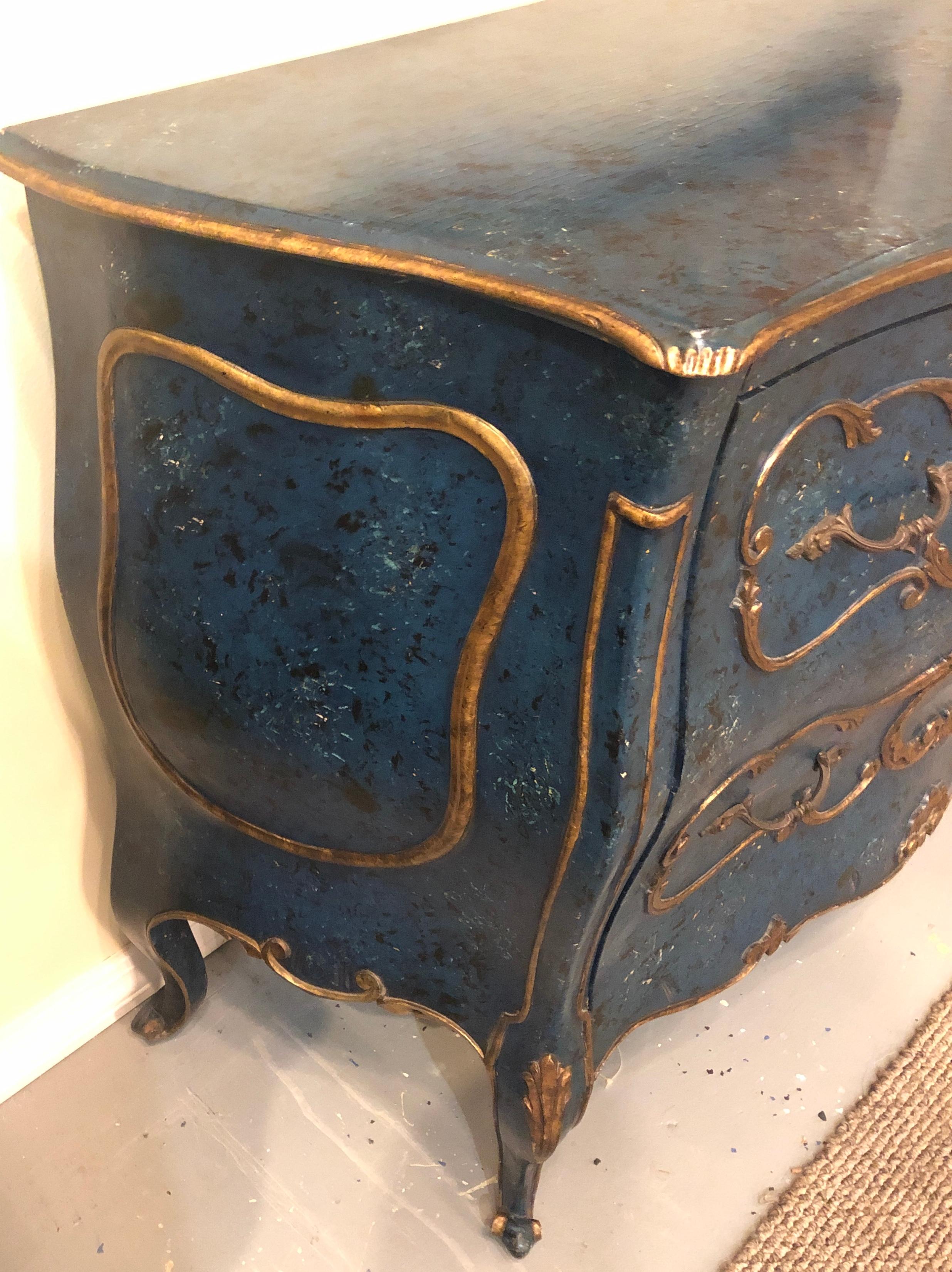 Pair of Royal Blue and Parcel-Gilt Decorated Bombay Commodes or Chests 4