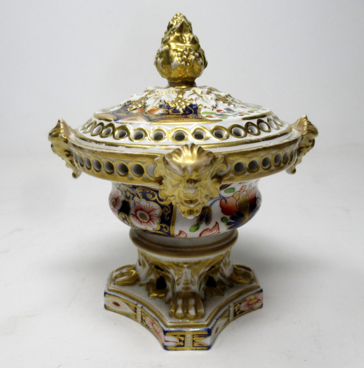 Regency Royal Crown Derby Cobalt Gilt Potpourri Imari Blue Urns Vases 19th Century, Pair