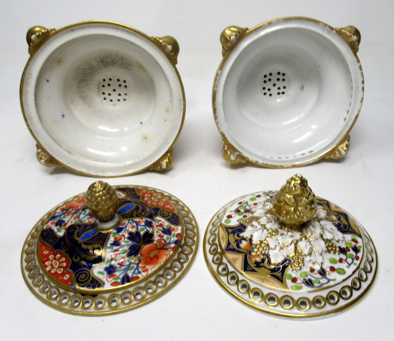 Royal Crown Derby Cobalt Gilt Potpourri Imari Blue Urns Vases 19th Century, Pair 3
