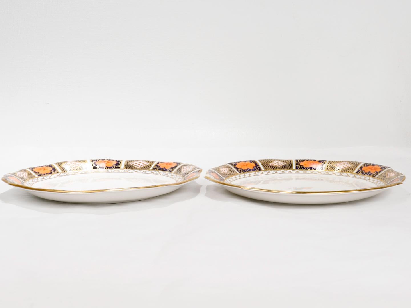 British Pair Royal Crown Derby Porcelain Luncheon Plates Border Imari Pattern No. 8450 For Sale
