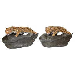 Pair Royal Doulton Glazed Porcelain Leopards Pair Royal Doulton Glazed Porcelain Leopards