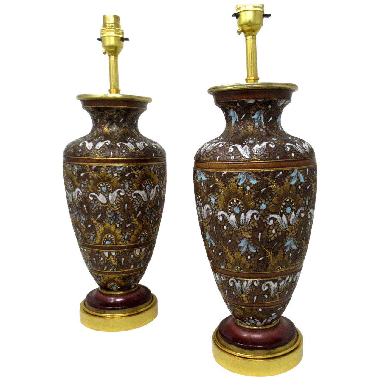 Pair of Royal Doulton Pottery Table Lamps Urns Vases Ormolu John Slater Patent