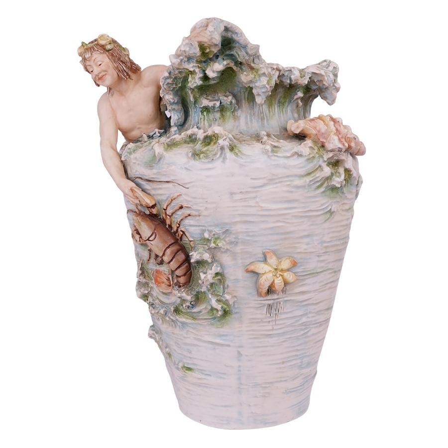 Pair Royal Dux Ceramic Merman & Mermaid Figural Sea Creature Vases Amphora 1910 For Sale 3