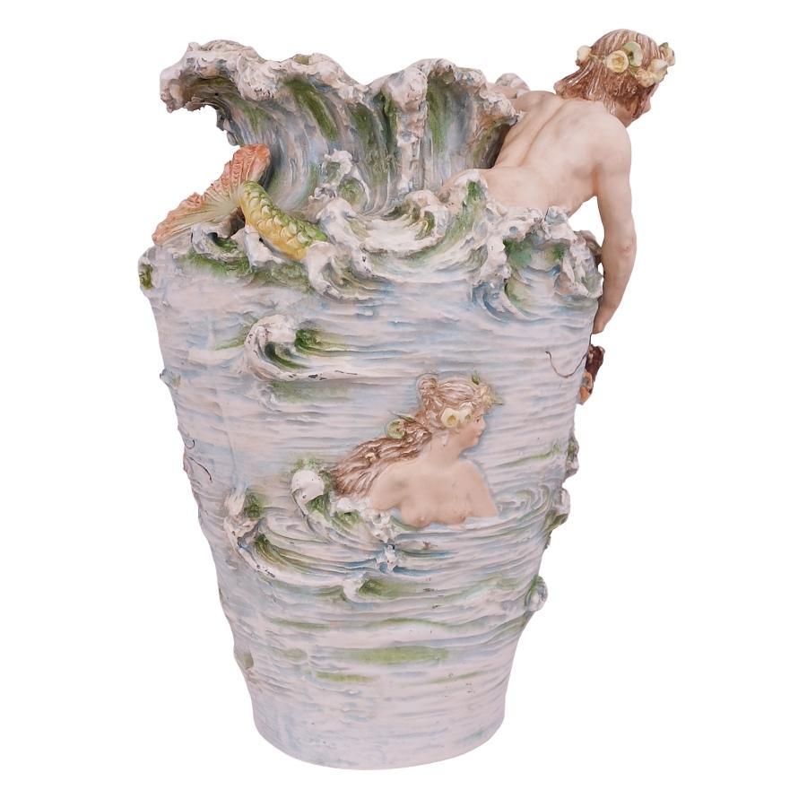 Pair Royal Dux Ceramic Merman & Mermaid Figural Sea Creature Vases Amphora 1910 For Sale 5