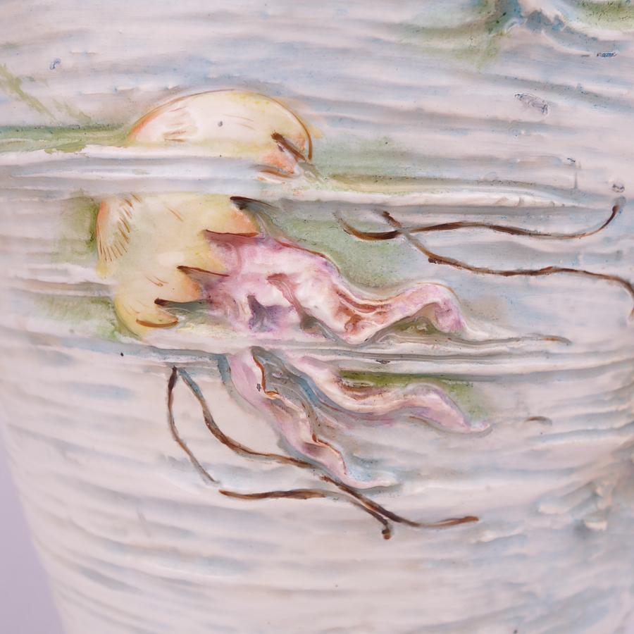 Pair Royal Dux Ceramic Merman & Mermaid Figural Sea Creature Vases Amphora 1910 For Sale 9