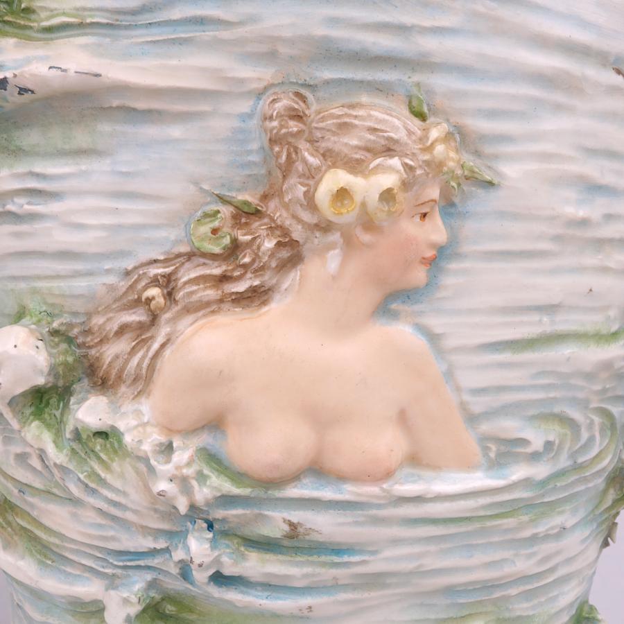 Pair Royal Dux Ceramic Merman & Mermaid Figural Sea Creature Vases Amphora 1910 For Sale 10
