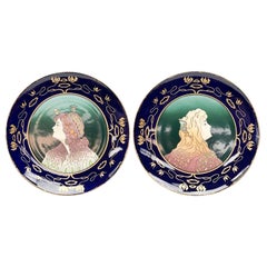 Pair Royal Vienna Austria Hand Painted Art Nouveau Porcelain Wall Chargers