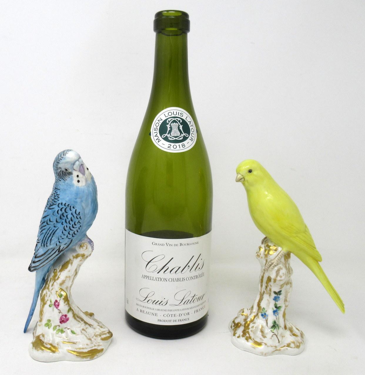19th Century Pair Royal Worcester Bird Figures Yellow Canary Budgerigar Frederick M Gertner
