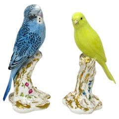 Antique Pair Royal Worcester Bird Figures Yellow Canary Budgerigar Frederick M Gertner