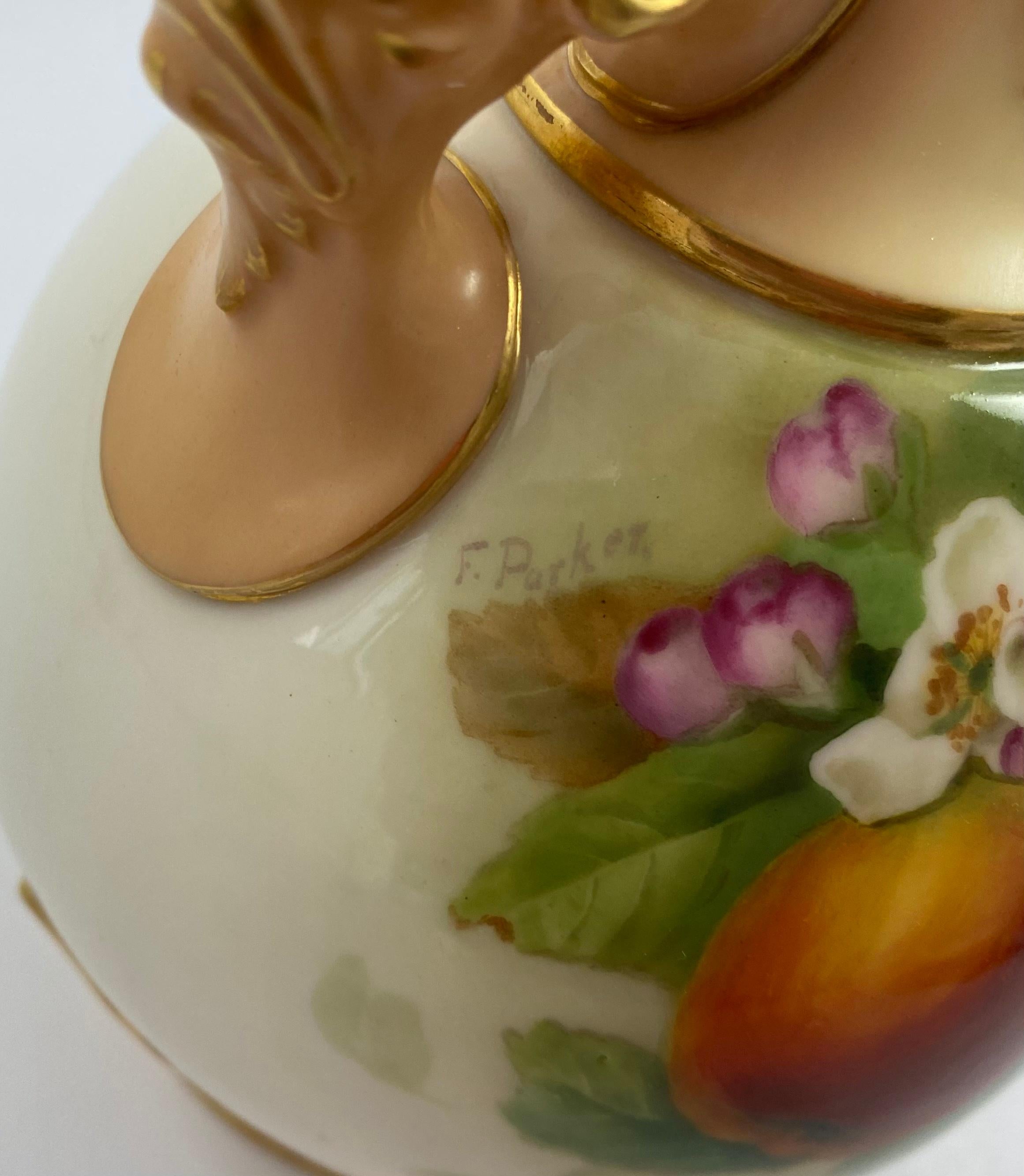 Pair Royal Worcester Porcelain Vases, Fruit, Signed F. Harper, D. 1906 6