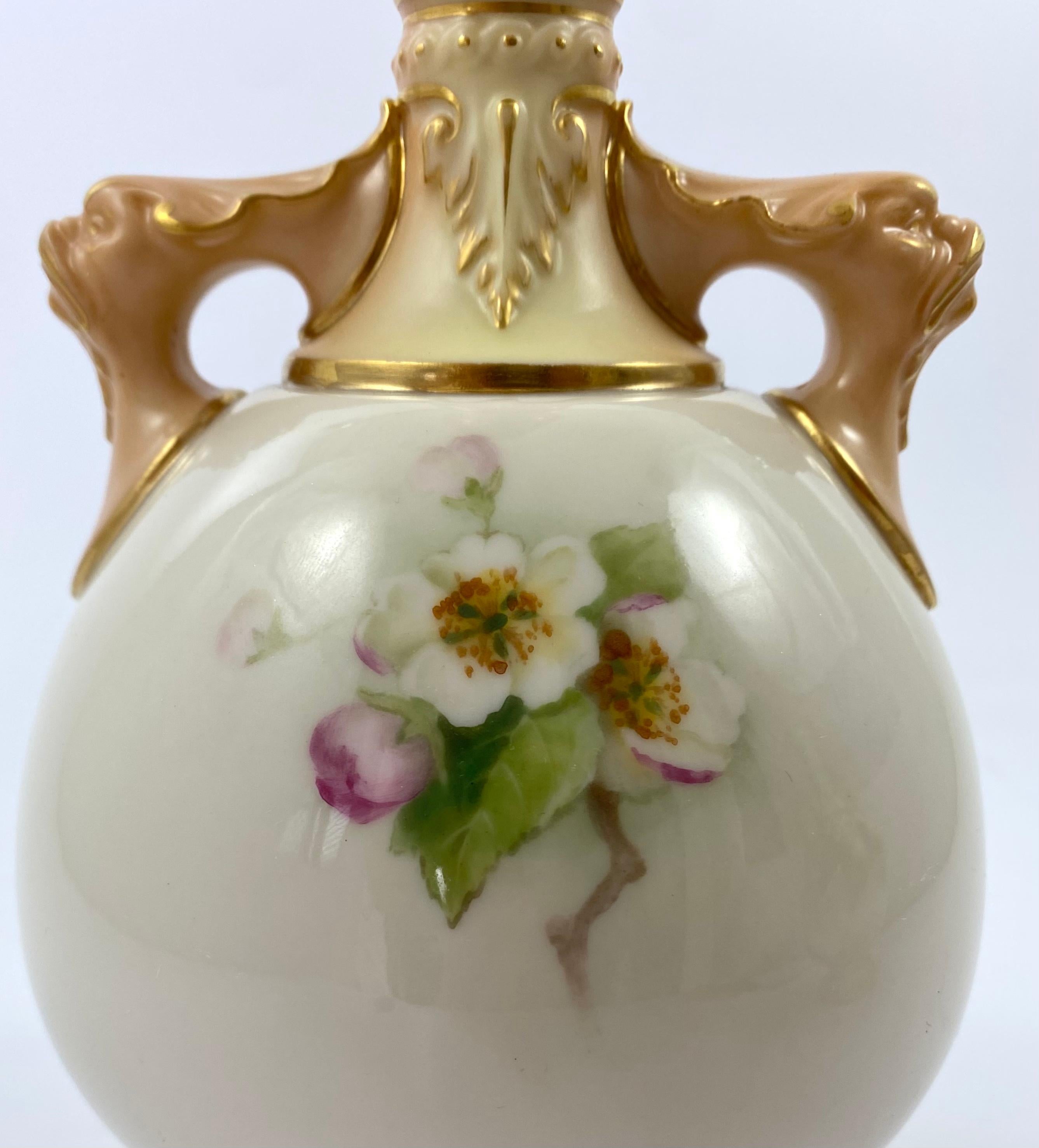Pair Royal Worcester Porcelain Vases, Fruit, Signed F. Harper, D. 1906 In Excellent Condition In Gargrave, North Yorkshire