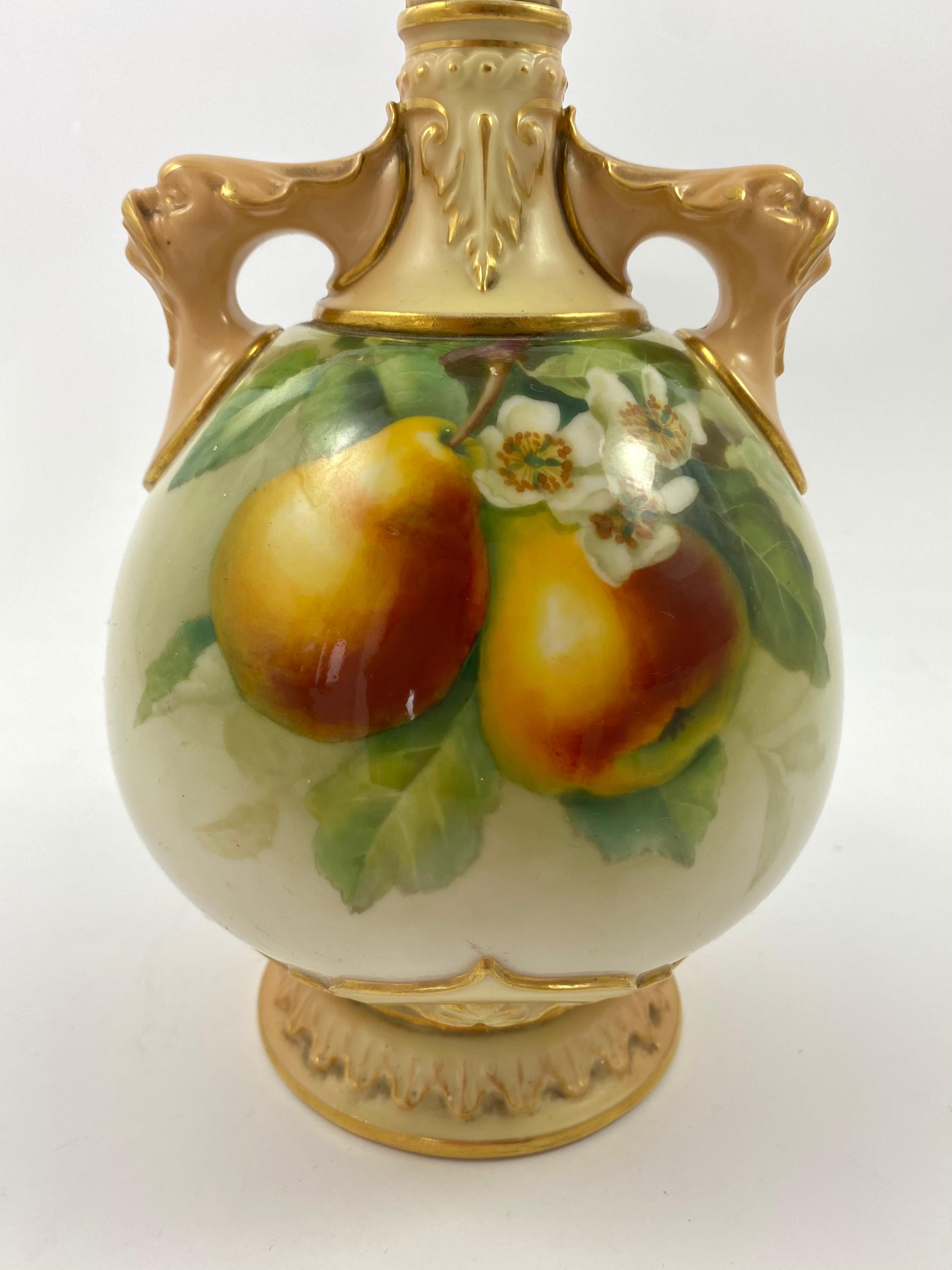 Pair Royal Worcester Porcelain Vases, Fruit, Signed F. Harper, D. 1906 2