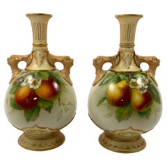 Pair Royal Worcester Porcelain Vases, Fruit, Signed F. Harper, D. 1906