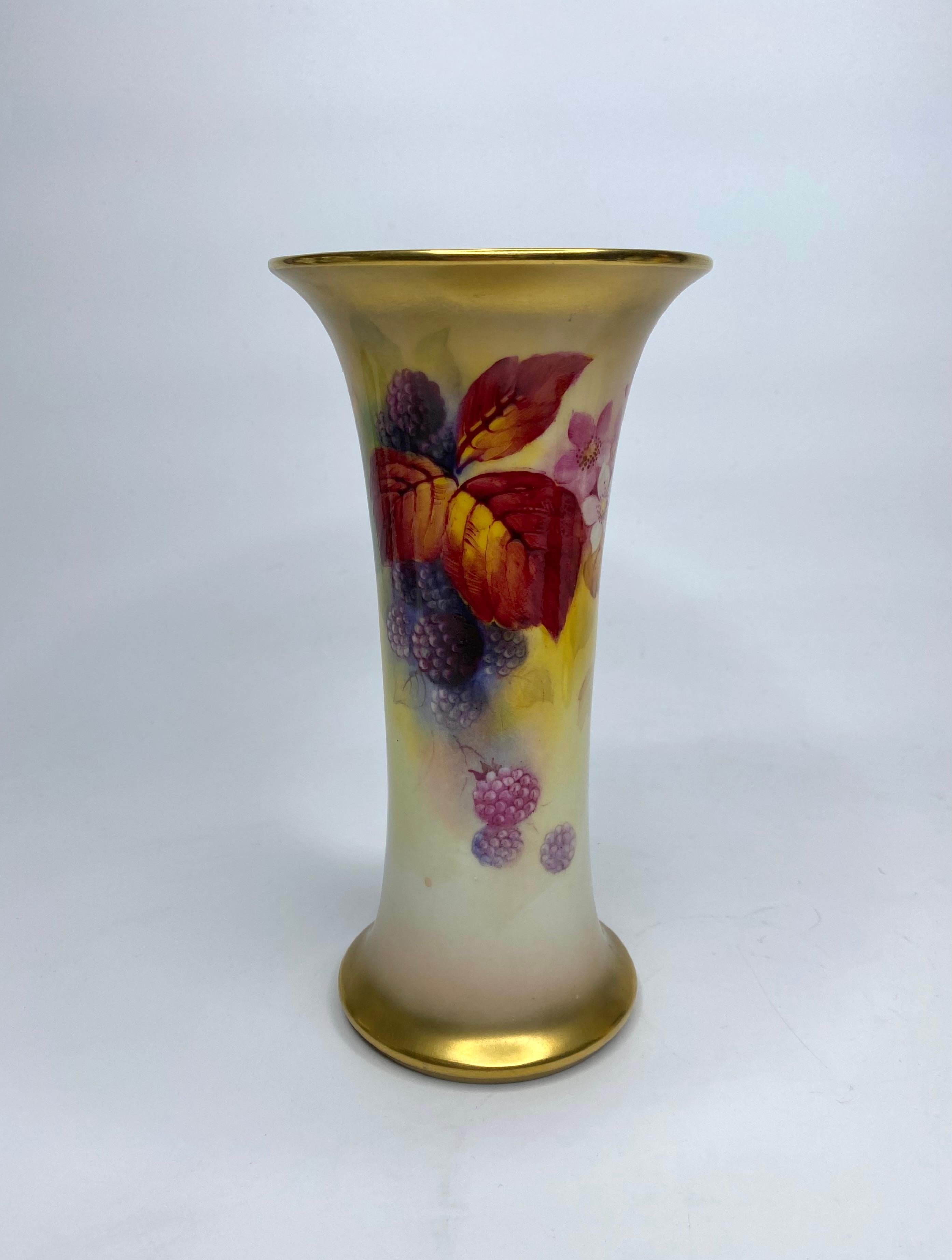 English Pair Royal Worcester vases. Blackberries, Kitty Blake, d. 1936. For Sale