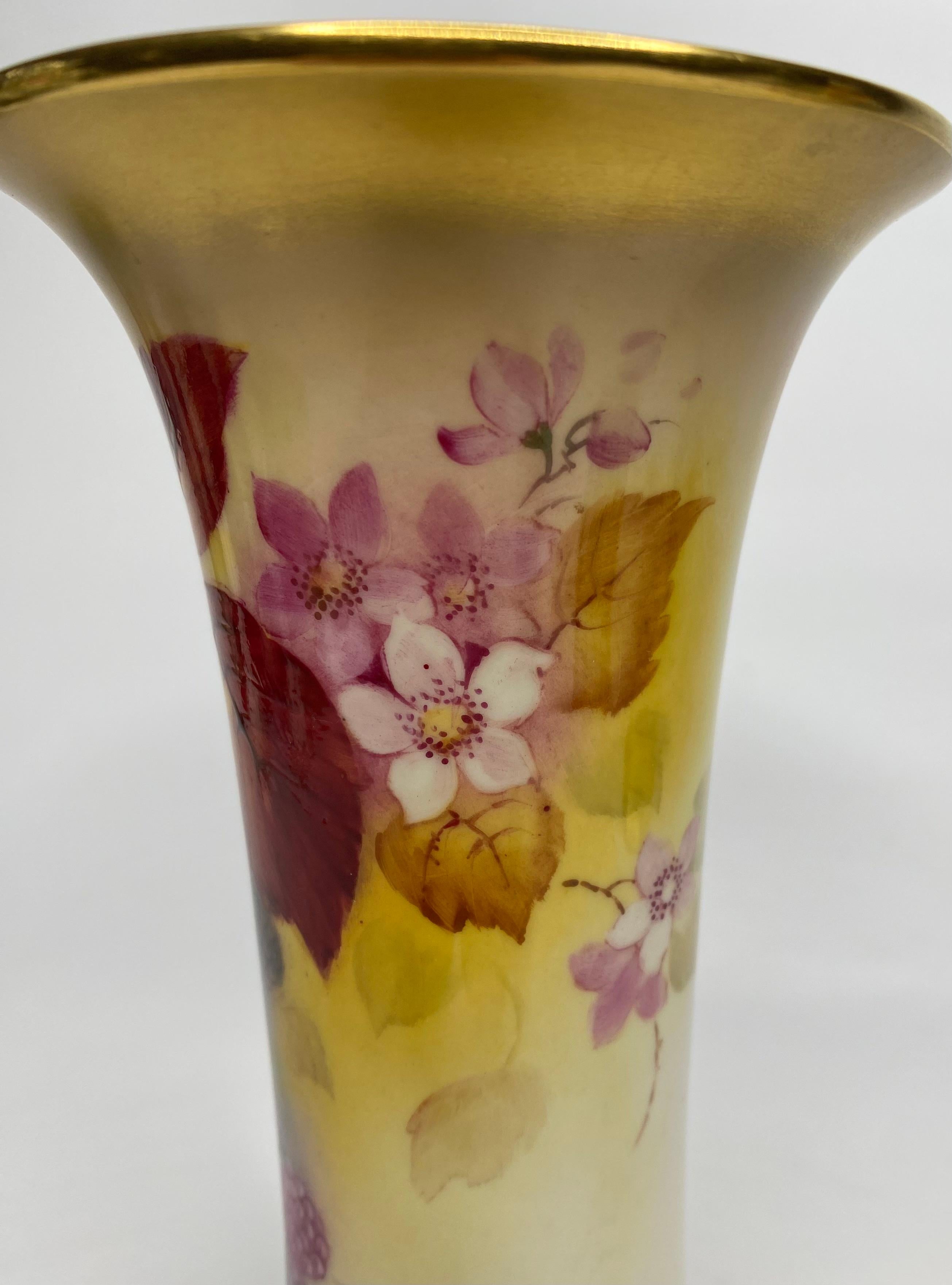Pair Royal Worcester vases. Blackberries, Kitty Blake, d. 1936. In Excellent Condition For Sale In Gargrave, North Yorkshire