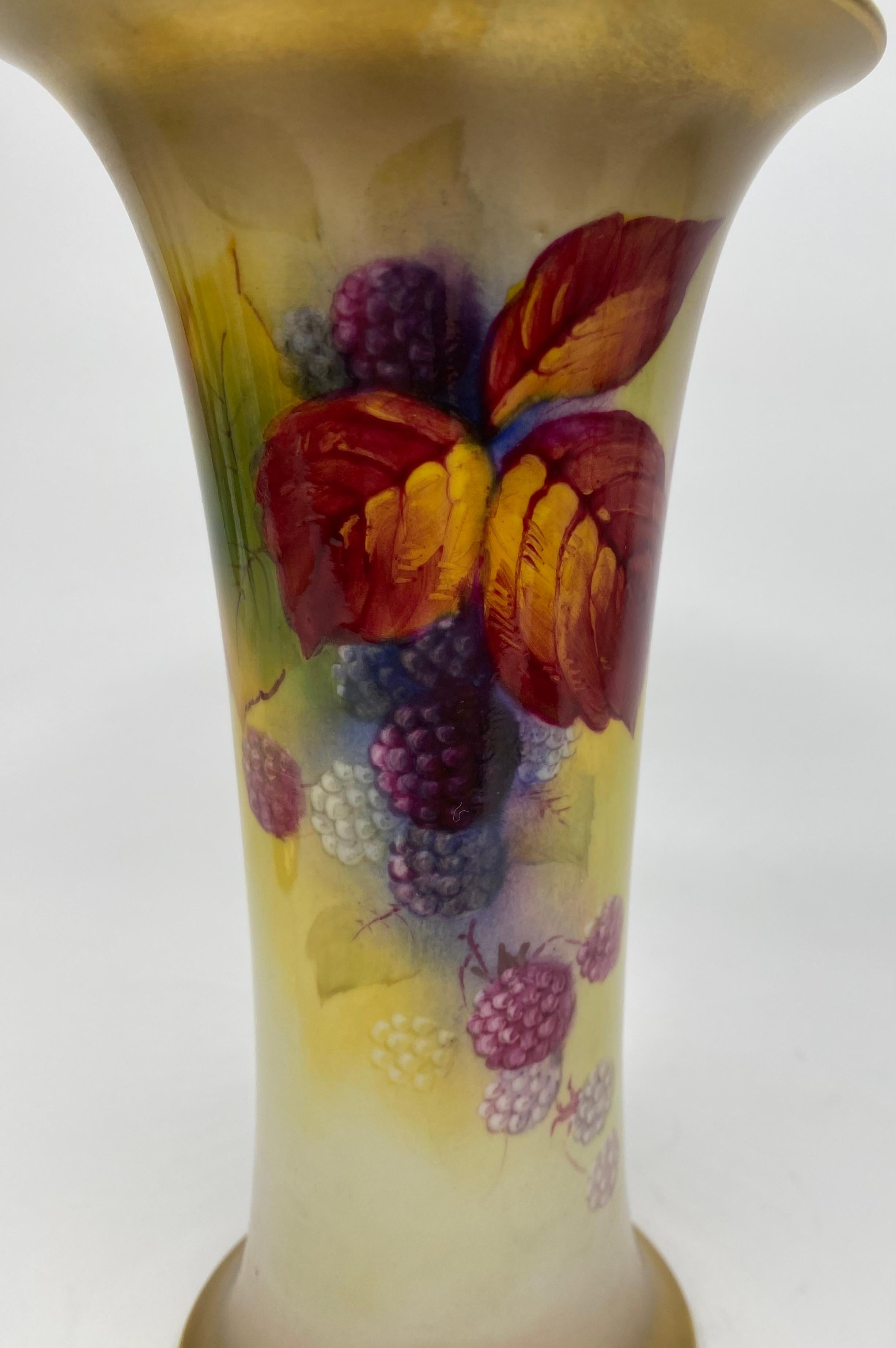 Pair Royal Worcester vases. Blackberries, Kitty Blake, d. 1936. For Sale 1