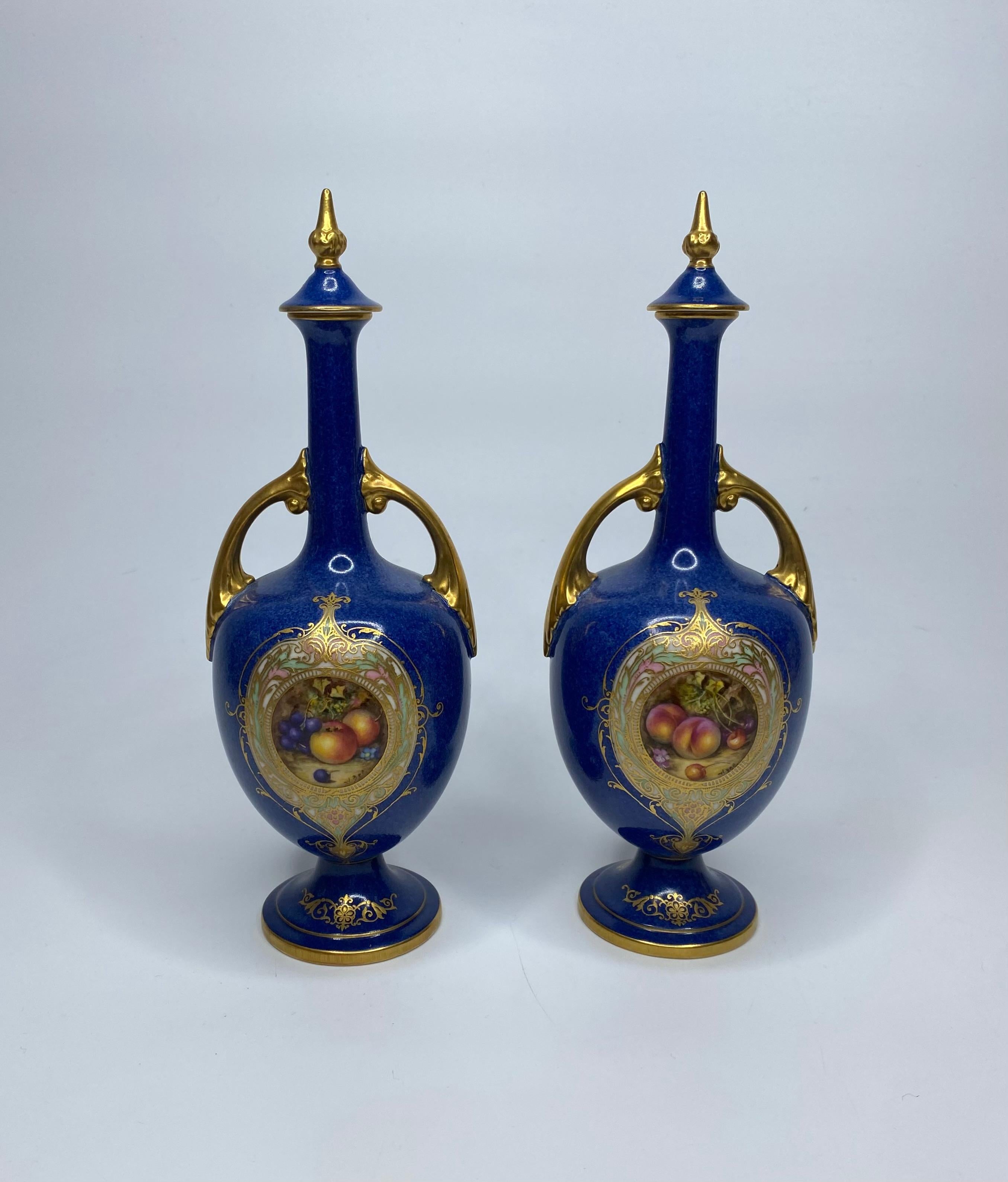 Pair Royal Worcester vases, Fruit, by W. Bee, dated 1923. 4