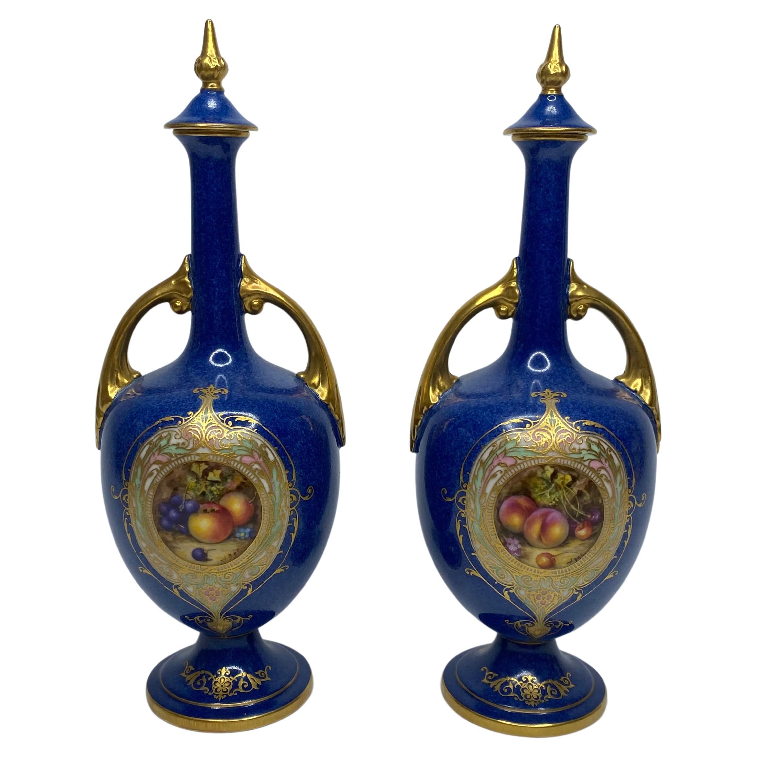 Pair Royal Worcester vases, Fruit, by W. Bee, dated 1923.