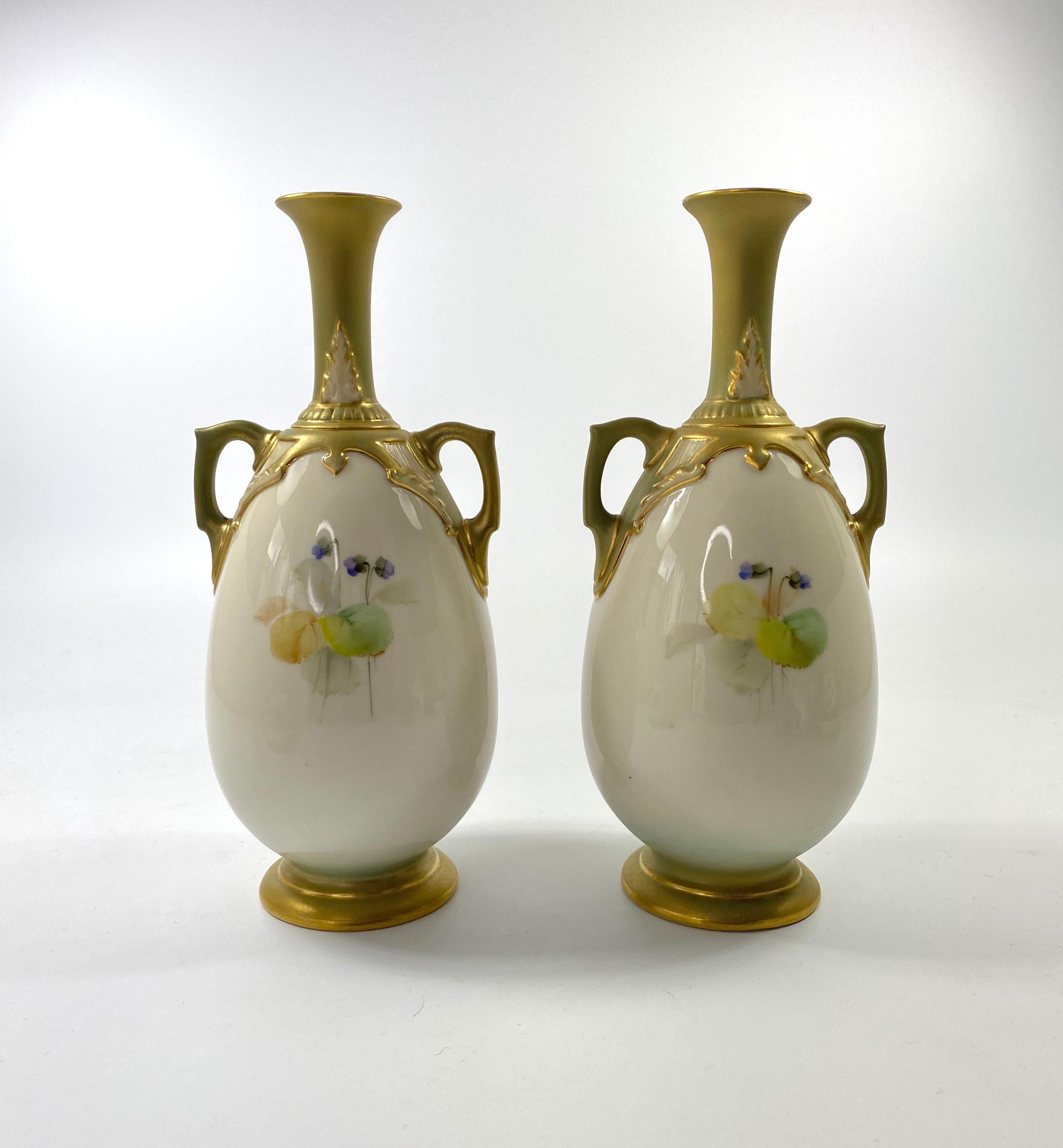 Edwardian Pair Royal Worcester Vases, George Cole, D 1908