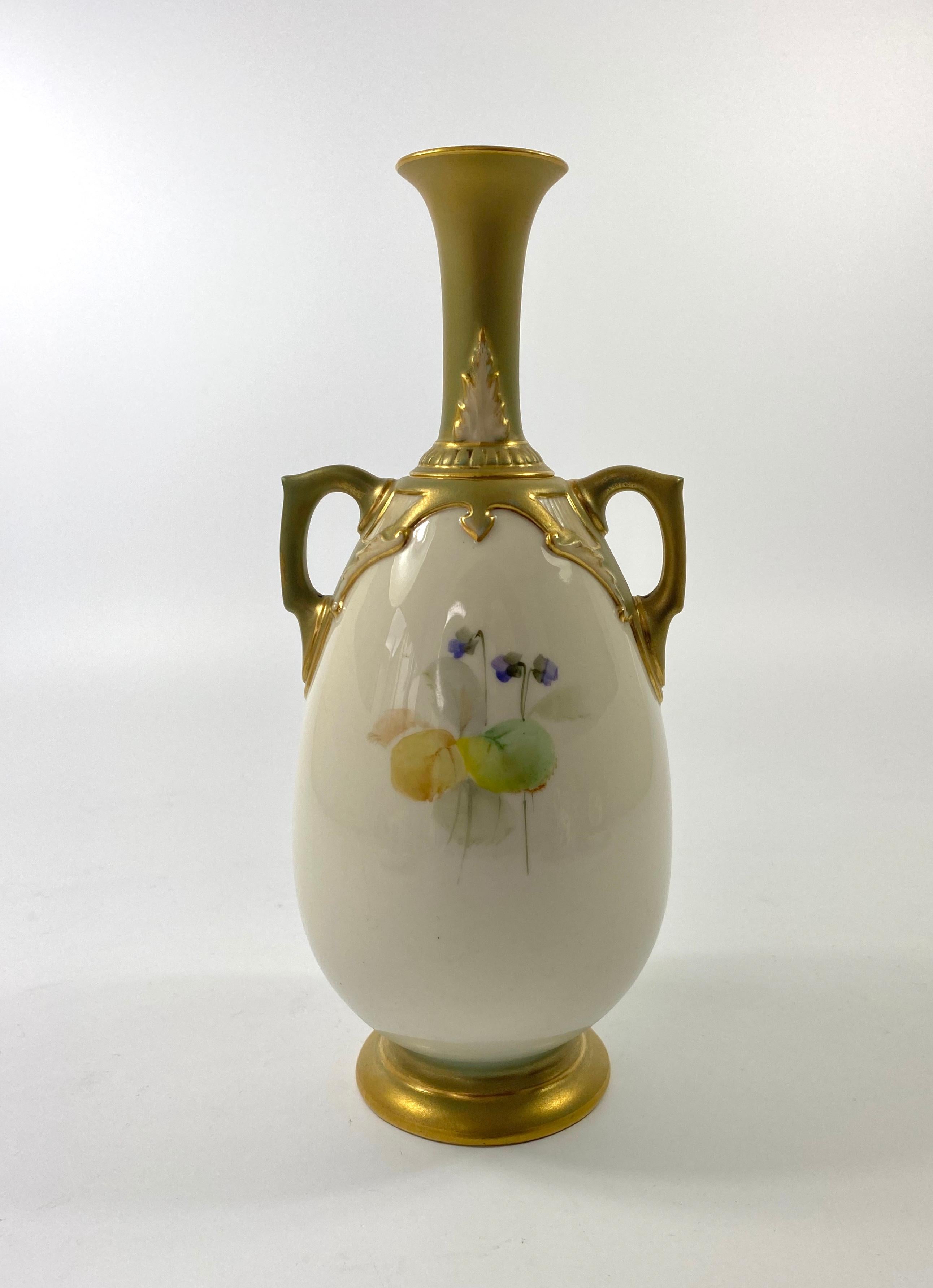 Porcelain Pair Royal Worcester Vases, George Cole, D 1908