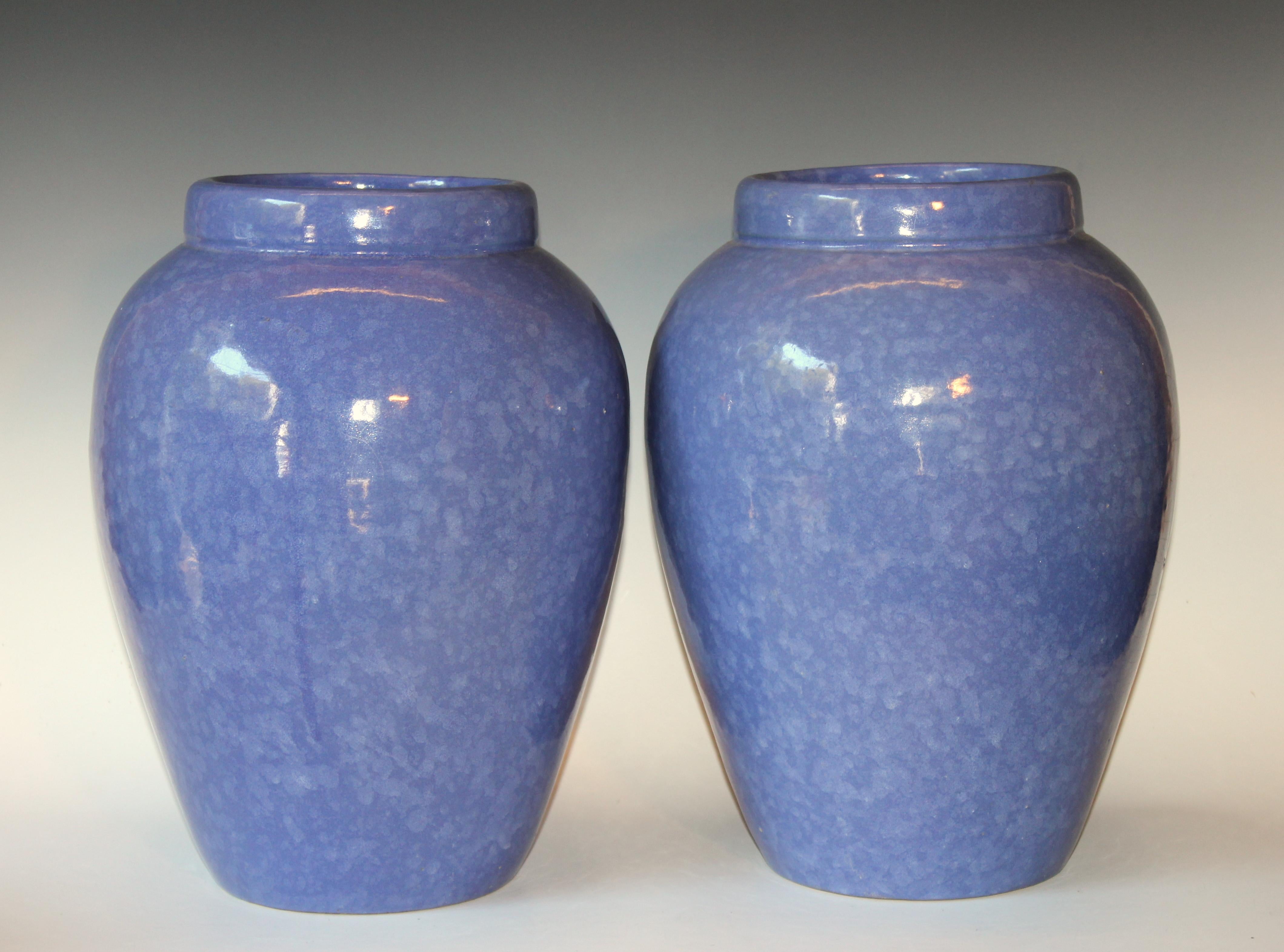 American RRP CO Oil Jars McCoy Vases Mottled Blue Large Vintage Floor Pottery Urns, Pair