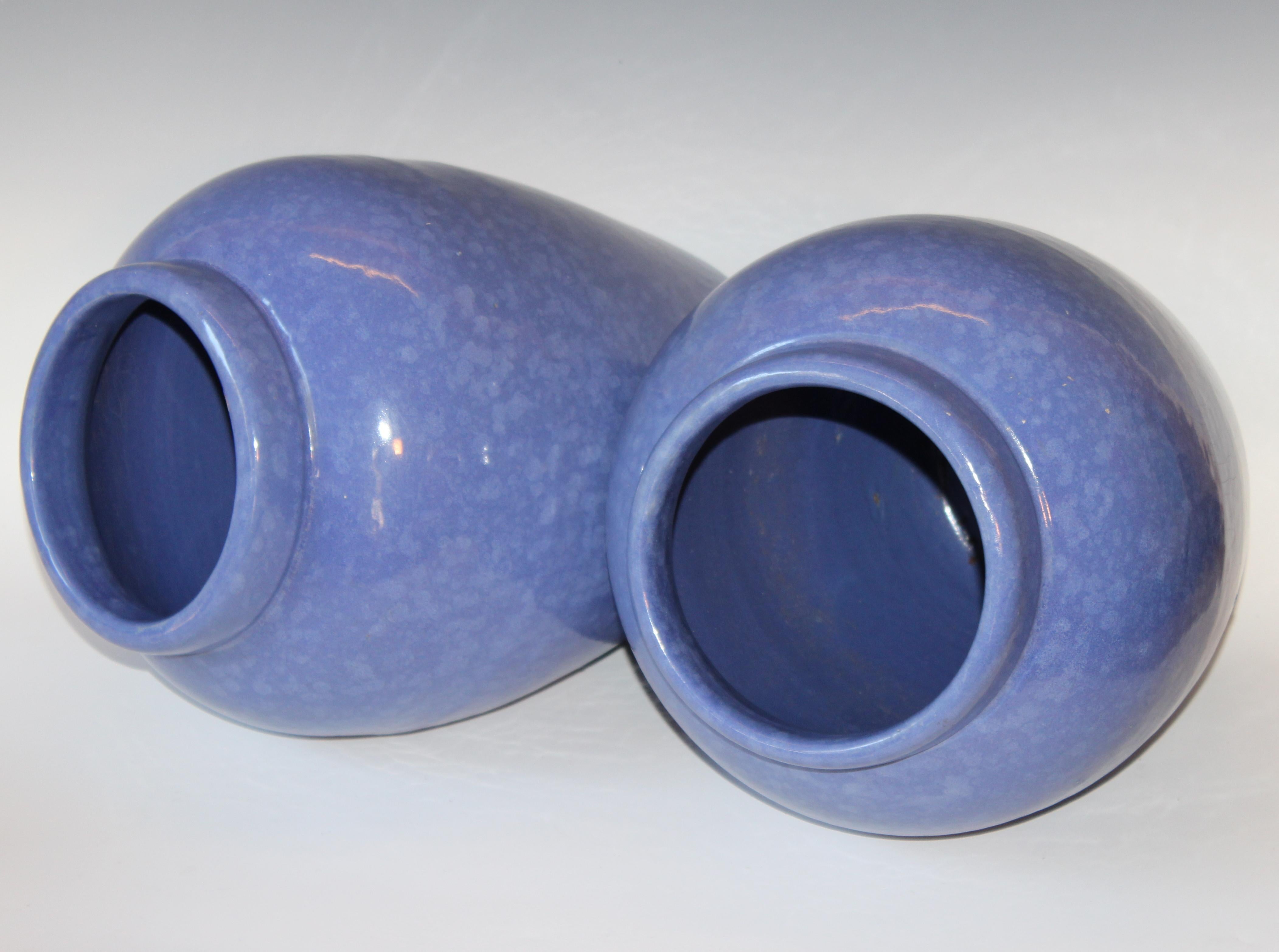 Molded RRP CO Oil Jars McCoy Vases Mottled Blue Large Vintage Floor Pottery Urns, Pair