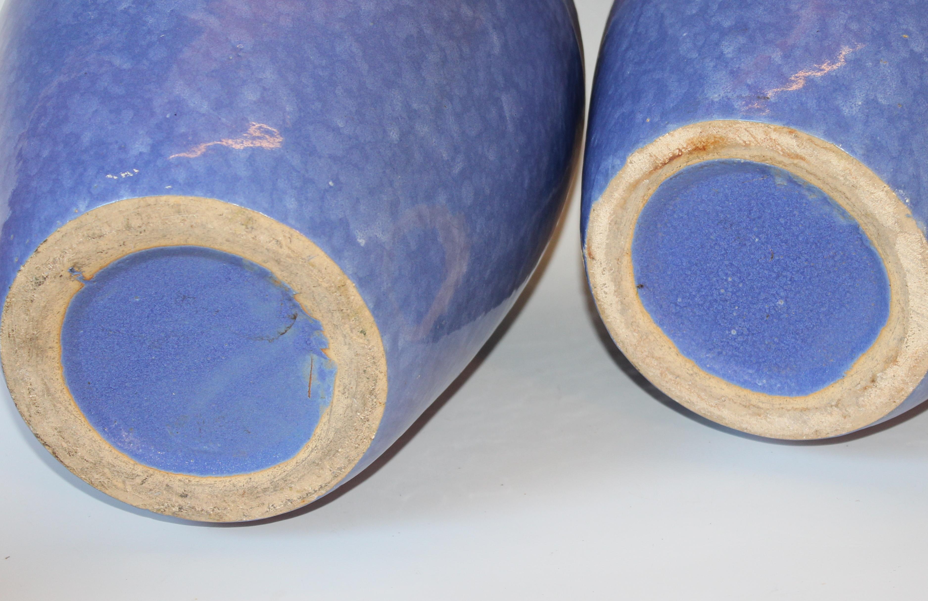 Mid-20th Century RRP CO Oil Jars McCoy Vases Mottled Blue Large Vintage Floor Pottery Urns, Pair