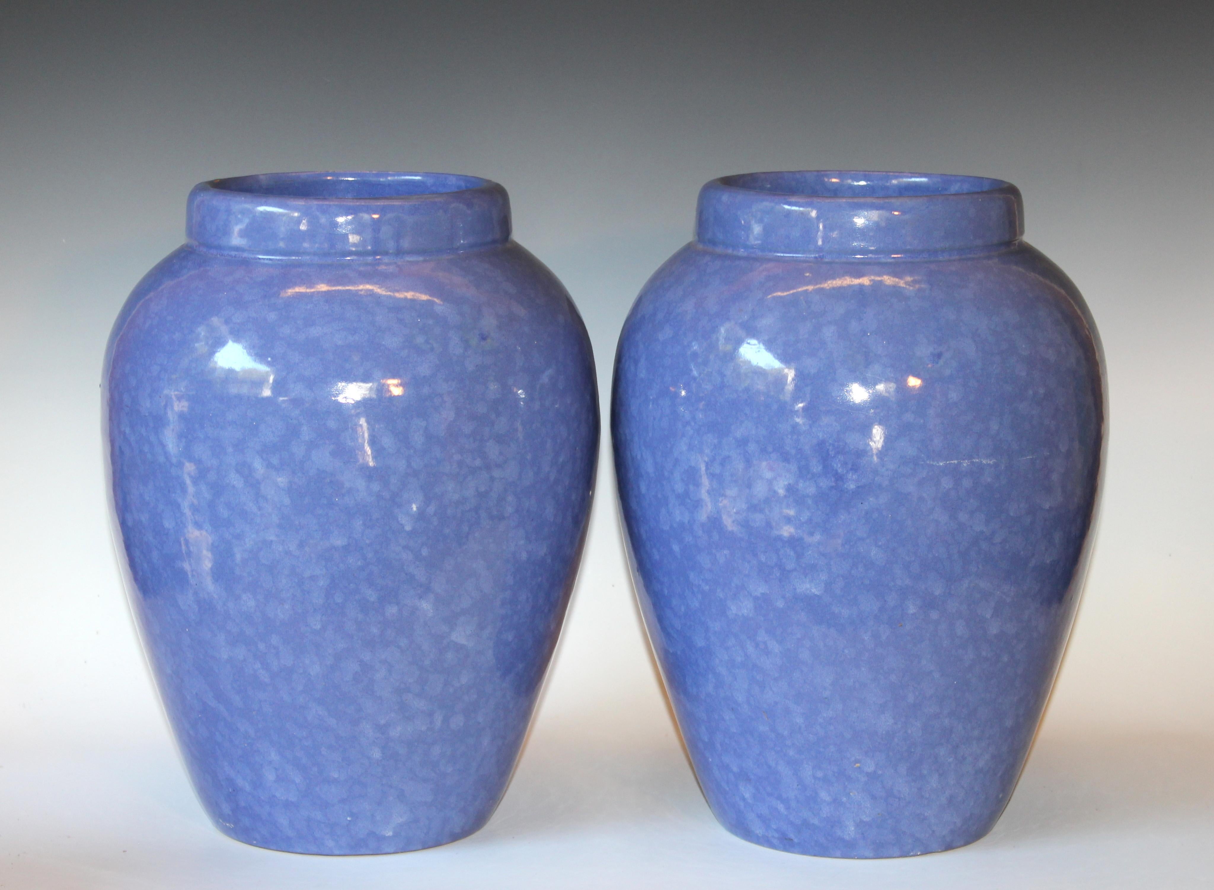 RRP CO Oil Jars McCoy Vases Mottled Blue Large Vintage Floor Pottery Urns, Pair 1