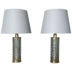 Pair of Rupert Nikoll Brass and Bubble Glass Table Lights, 1960s, Austria