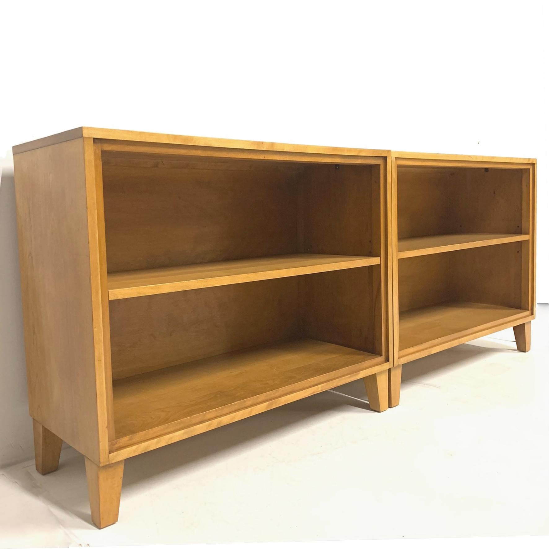Mid-Century Modern Russel Wright for Conant Ball Blonde Maple Bookcases Shelves Display Shelf, Pair