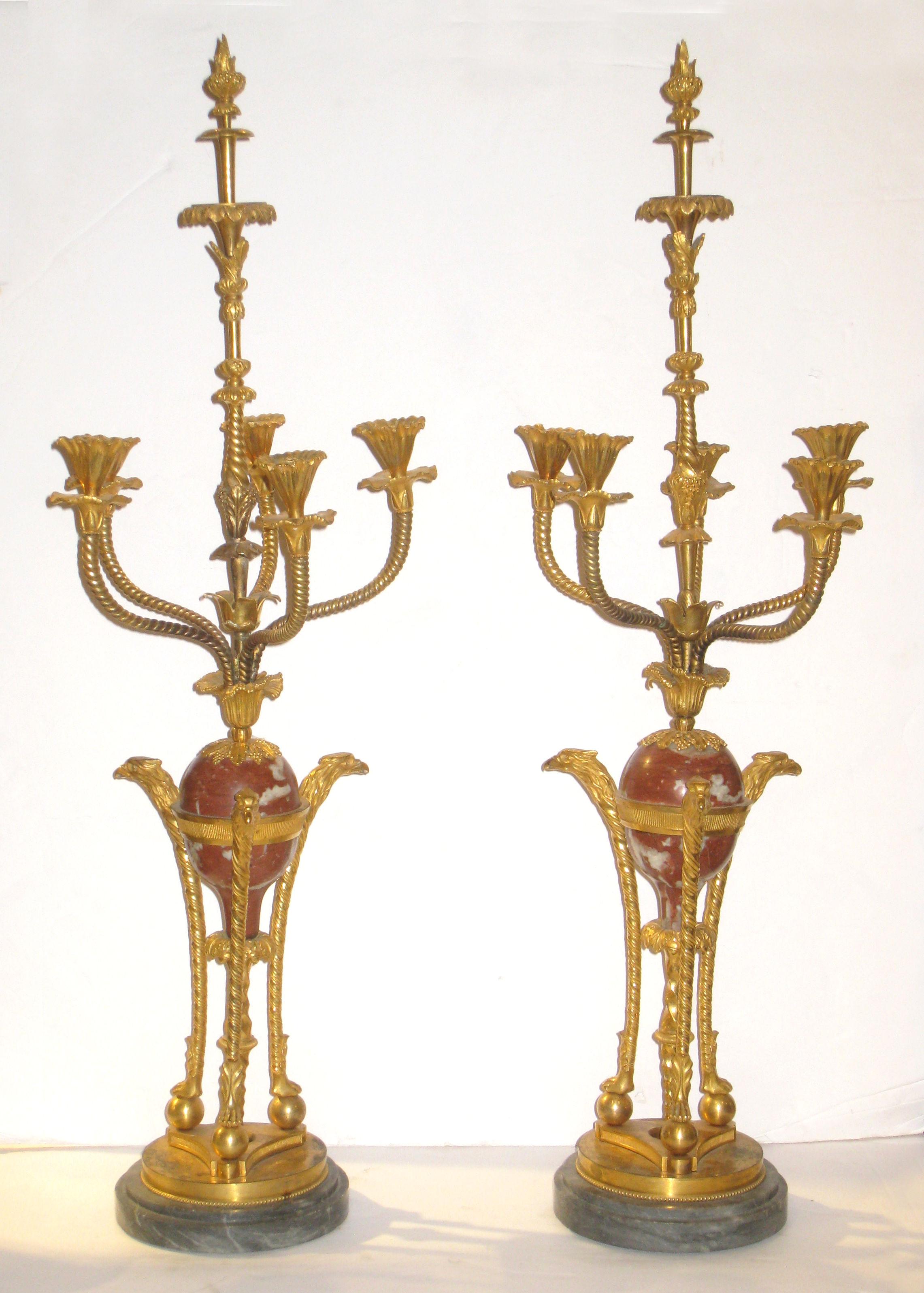 Pair Russian 19th Century Gilt Bronze and Marble Candelabra For Sale 6