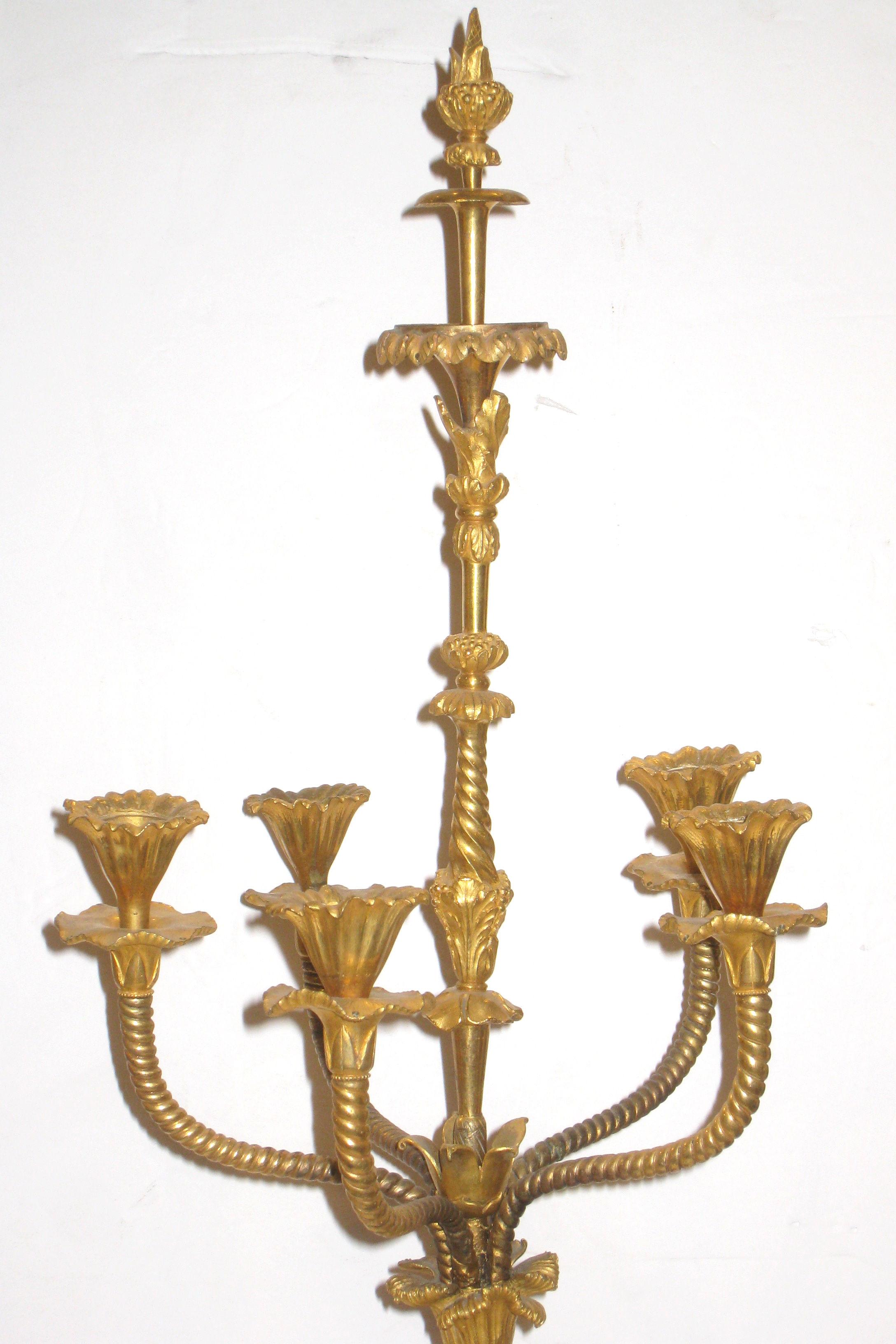 Baltic Pair Russian 19th Century Gilt Bronze and Marble Candelabra For Sale