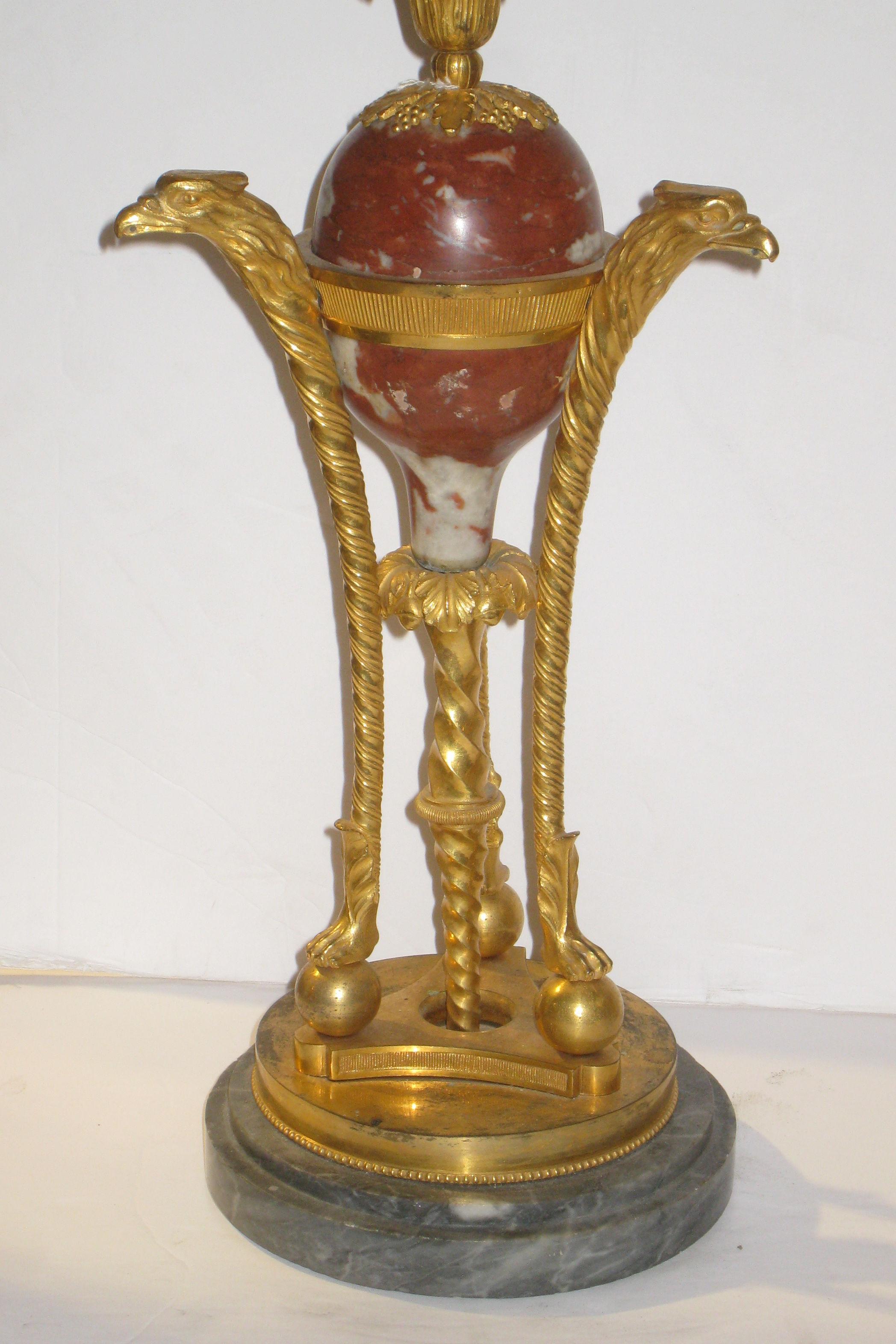 Pair Russian 19th Century Gilt Bronze and Marble Candelabra In Good Condition For Sale In New York, NY