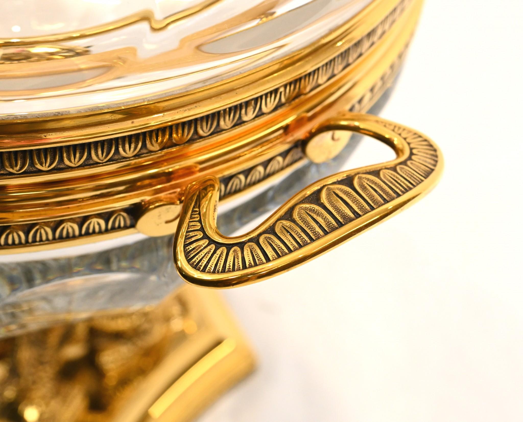 Pair Russian Czar Alexander Caviar Server Bowls Glass Ormolu Serpent In Good Condition In Potters Bar, GB