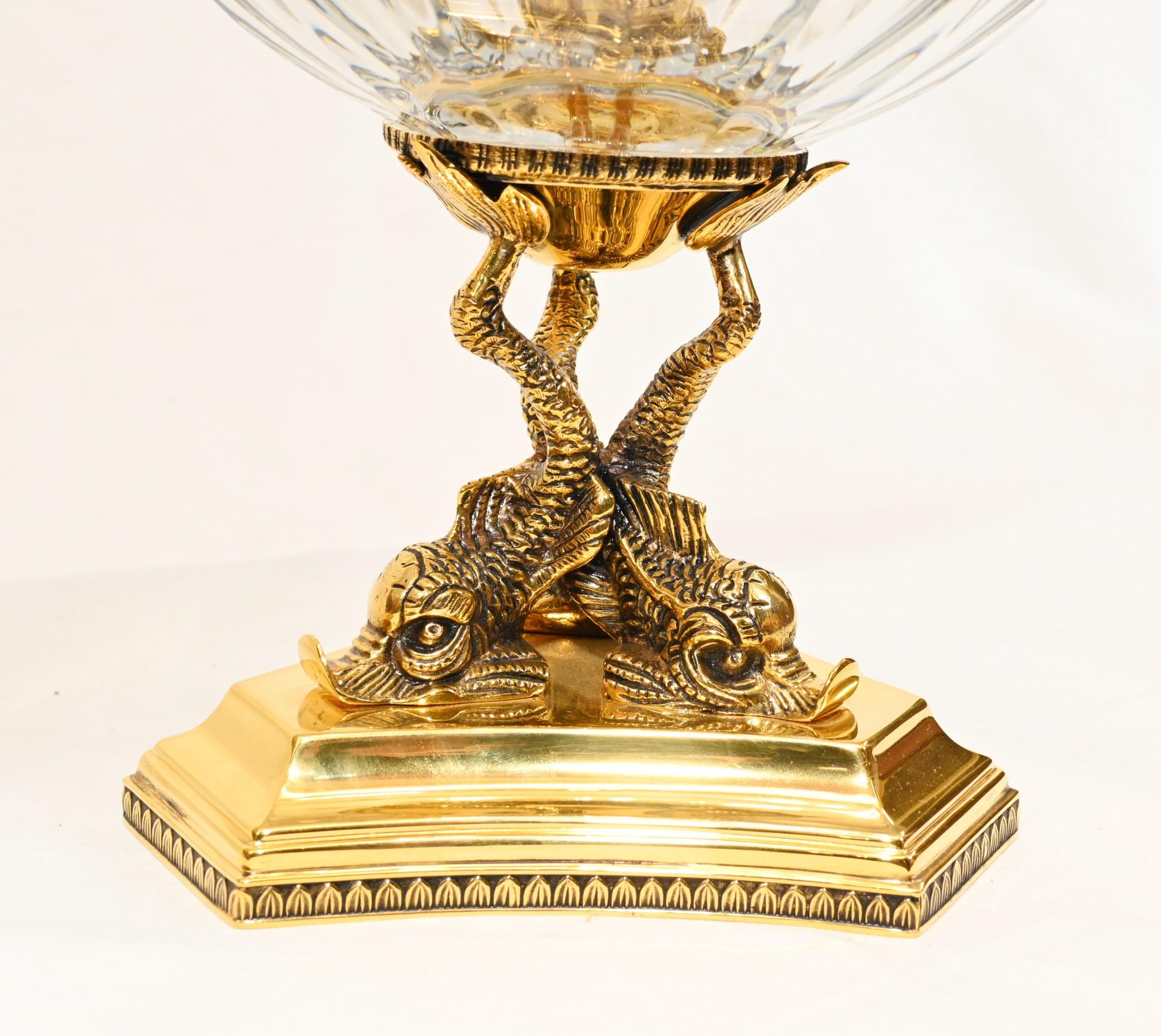 Late 20th Century Pair Russian Czar Alexander Caviar Server Bowls Glass Ormolu Serpent